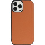 Fourre iPhone 13 Pro - Qialino Window Flip cuir véritable - Brun