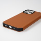 Fourre iPhone 13 Pro - Qialino Window Flip cuir véritable - Brun