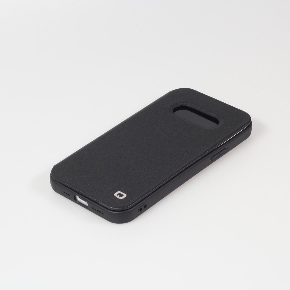Fourre iPhone 13 Pro - Qialino Window Flip cuir véritable - Noir