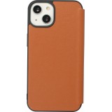 Fourre iPhone 13 - Qialino Window Flip cuir véritable - Brun