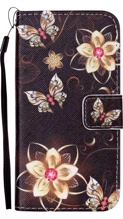 Fourre iPhone Xs Max - Flip papillons brun - Or