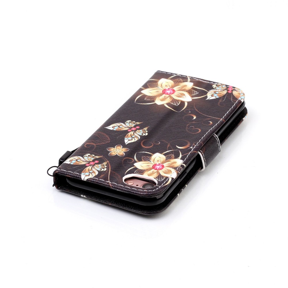 Fourre iPhone Xs Max - Flip papillons brun - Or