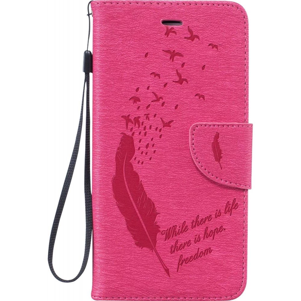 Fourre iPhone XR - Flip plume freedom - Rose foncé