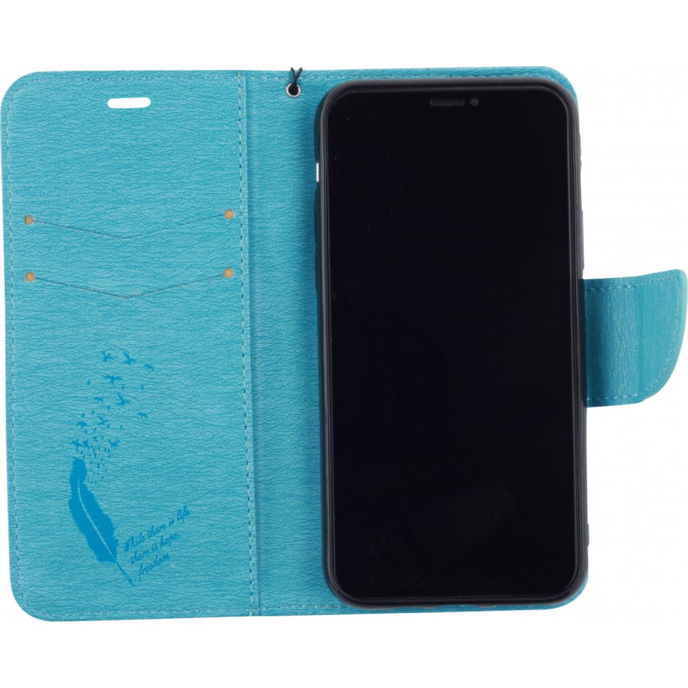 Fourre iPhone XR - Flip plume freedom - Bleu clair