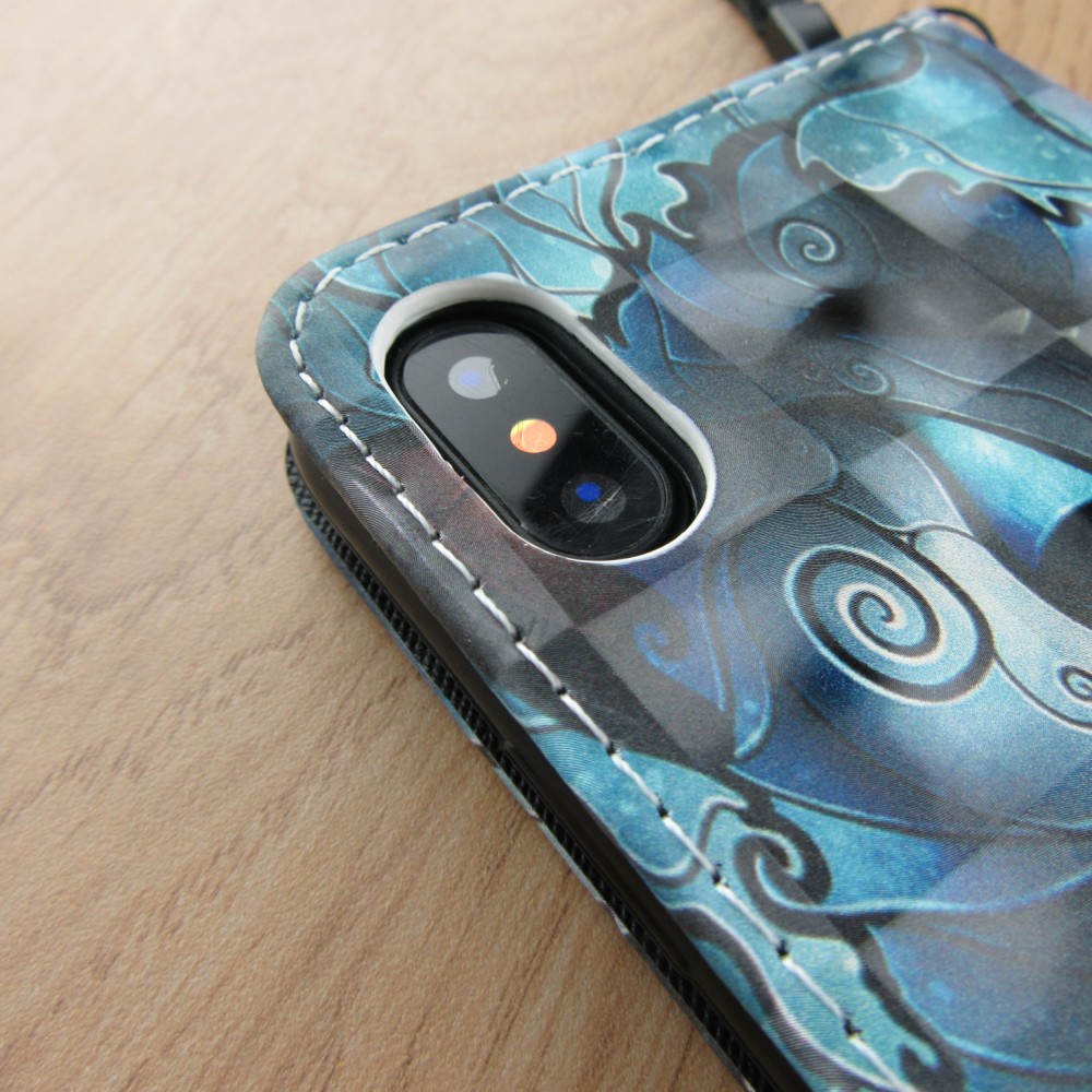 Fourre iPhone X / Xs - Flip 3D effrayant chat bleu 