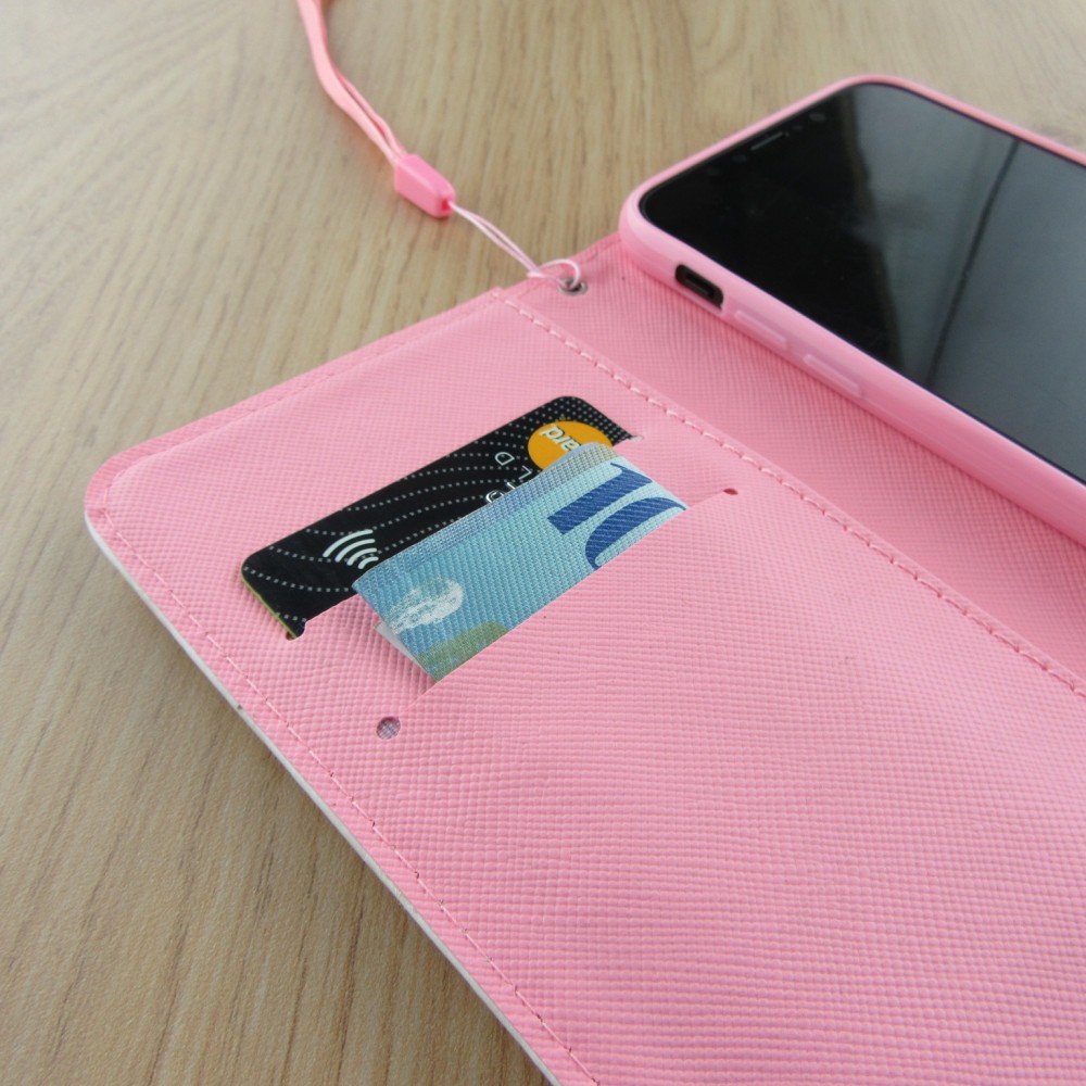 Hülle iPhone XR - Flip 3D mandala blau - Rosa