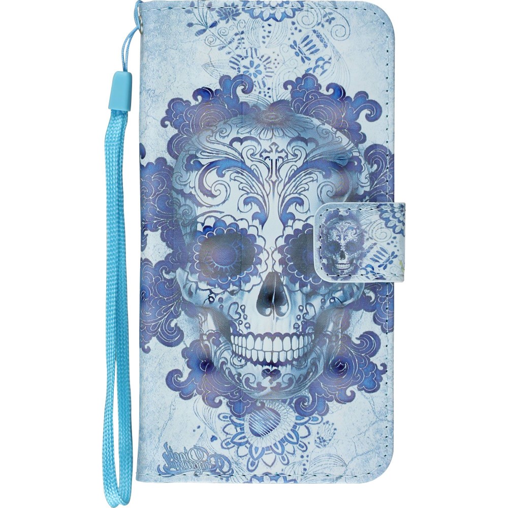 Fourre iPhone Xs Max - Flip 3D Skull - Bleu clair