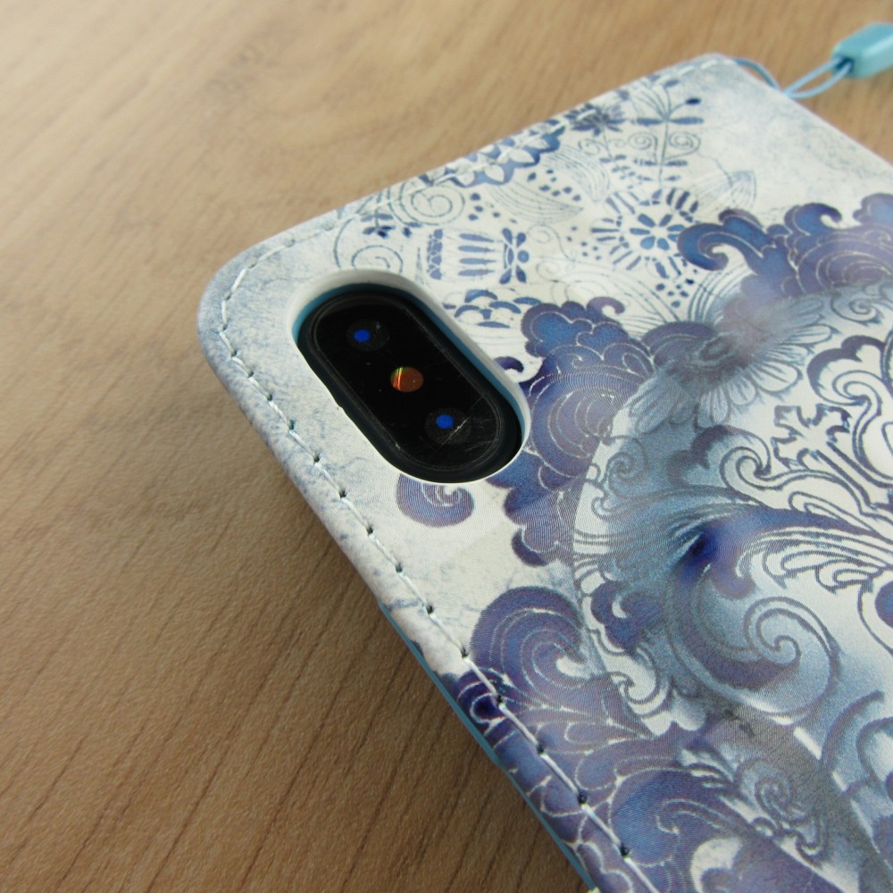 Fourre iPhone Xs Max - Flip 3D Skull - Bleu clair