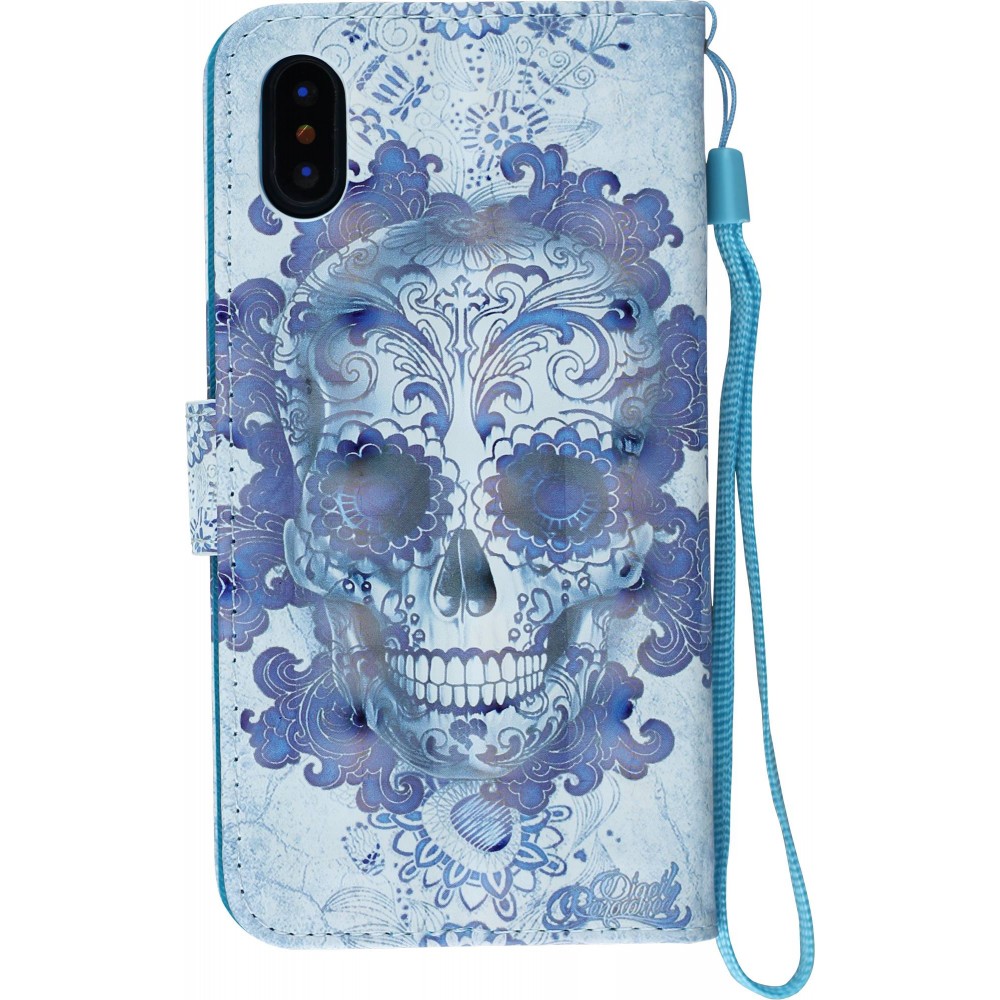 Hülle iPhone Xs Max - Flip 3D Skull - Hellblau