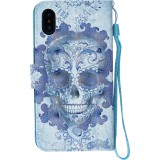 Fourre iPhone Xs Max - Flip 3D Skull - Bleu clair