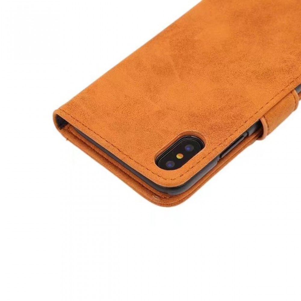 Hülle iPhone X / Xs - Flip Wildleder - Braun