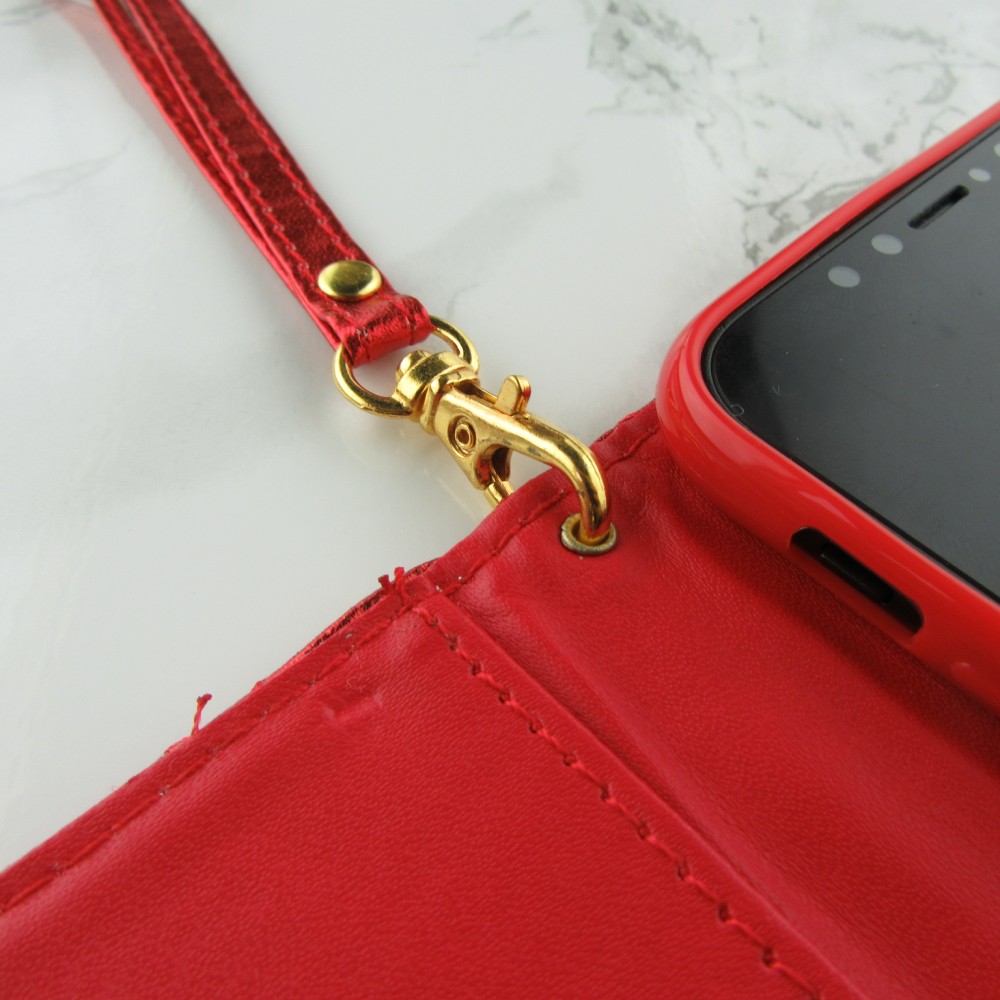 Fourre iPhone X / Xs - Flip Deluxe Bling - Rouge