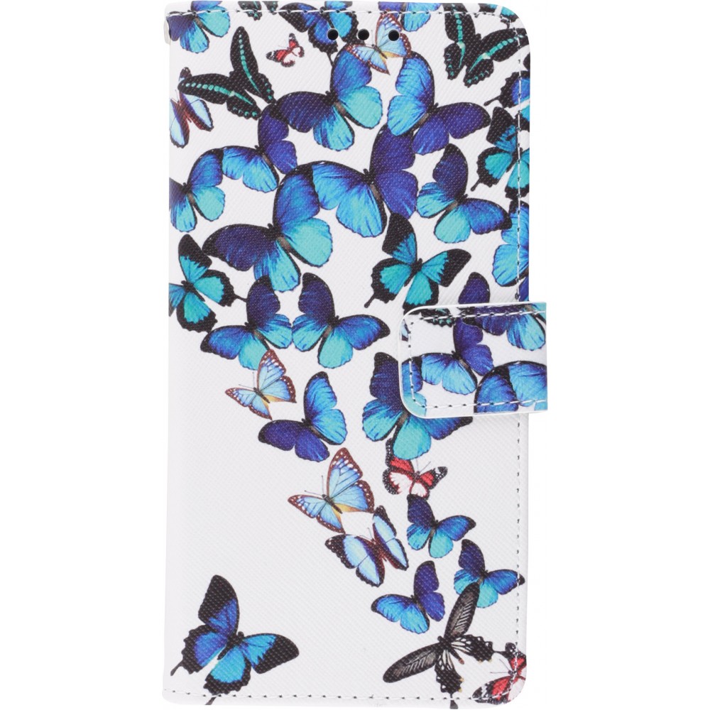 Fourre iPhone X / Xs - Flip papillons - Bleu