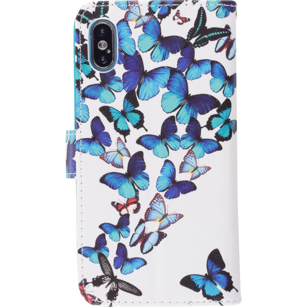Fourre iPhone X / Xs - Flip papillons - Bleu