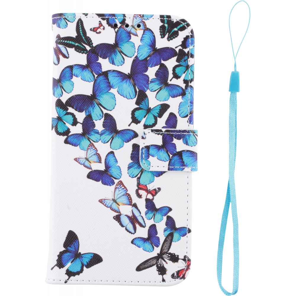 Fourre iPhone X / Xs - Flip papillons - Bleu