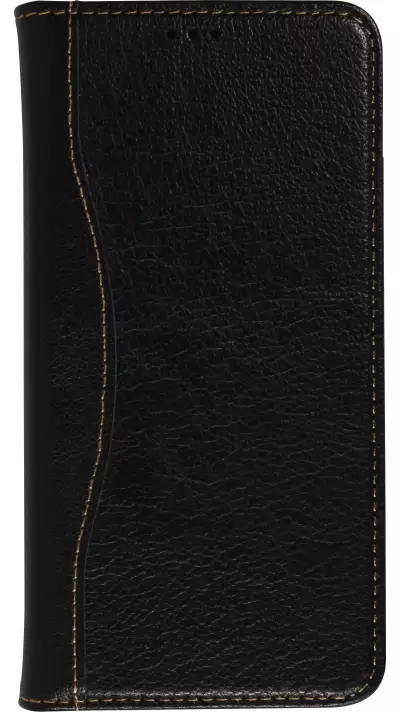 Fourre iPhone Xs Max - Flip Fierre Shann cuir véritable - Noir