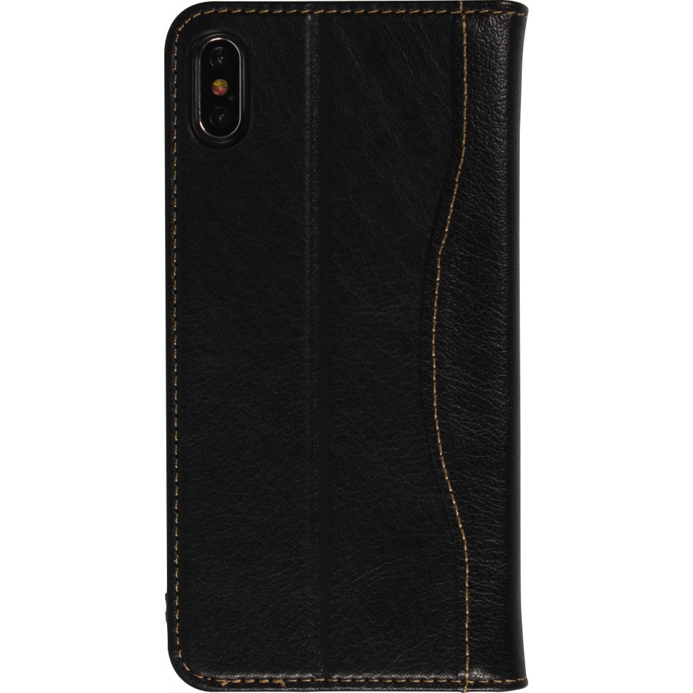 Fourre iPhone Xs Max - Flip Fierre Shann cuir véritable - Noir