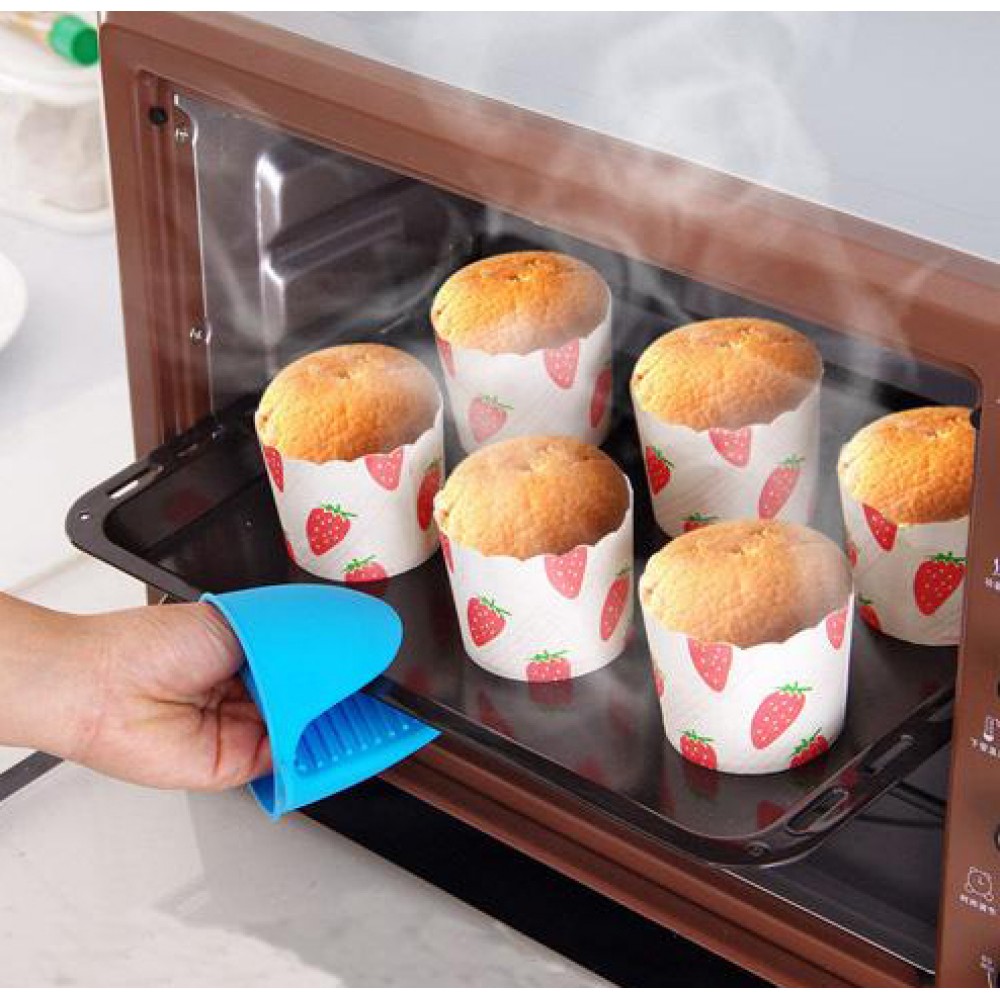Hitzebeständige Silikon Schutz Handschuhe Universalgrösse für Grill/Bachofen - Blau