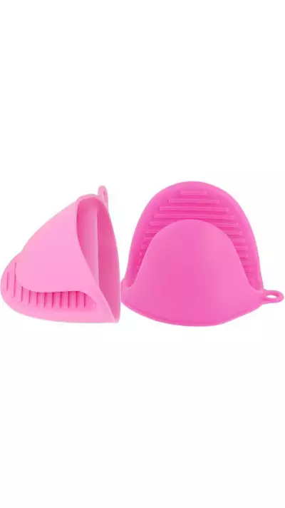 Gants de protection en silicone résistant à la chaleur de taille universelle pour le barbecue/le four - Rose