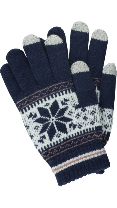 Gants tactiles d'hiver en tricot "Snowflake" avec compatibilité avec les écrans de smartphones et tablettes - Bleu foncé