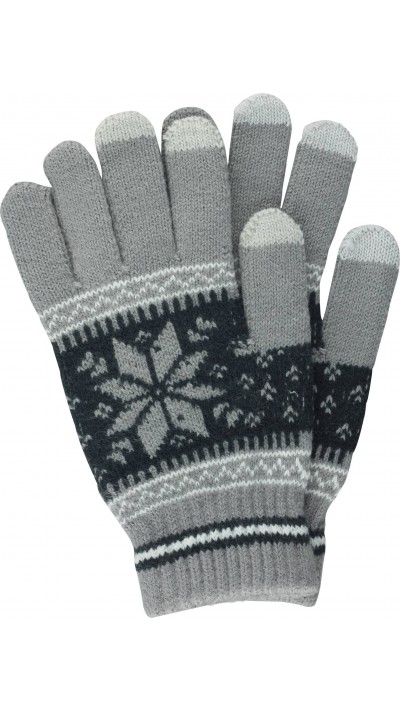 Gants tactiles d'hiver en tricot "Snowflake" avec compatibilité avec les écrans de smartphones et tablettes - Gris