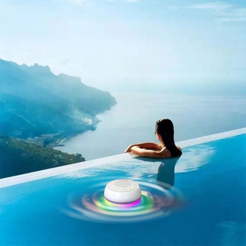 HaiSound schwimmender Bluetooth Lautsprecher mit LED Ambiente Beleuchtung IP68 Wasserdicht - Weiss