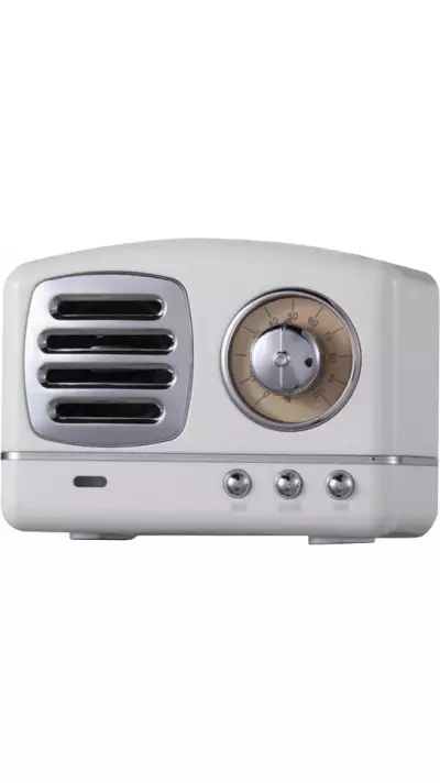 Haut-parleur Vintage sans fil Bluetooth Retro 60s Look Radio/AUX/SD - Blanc