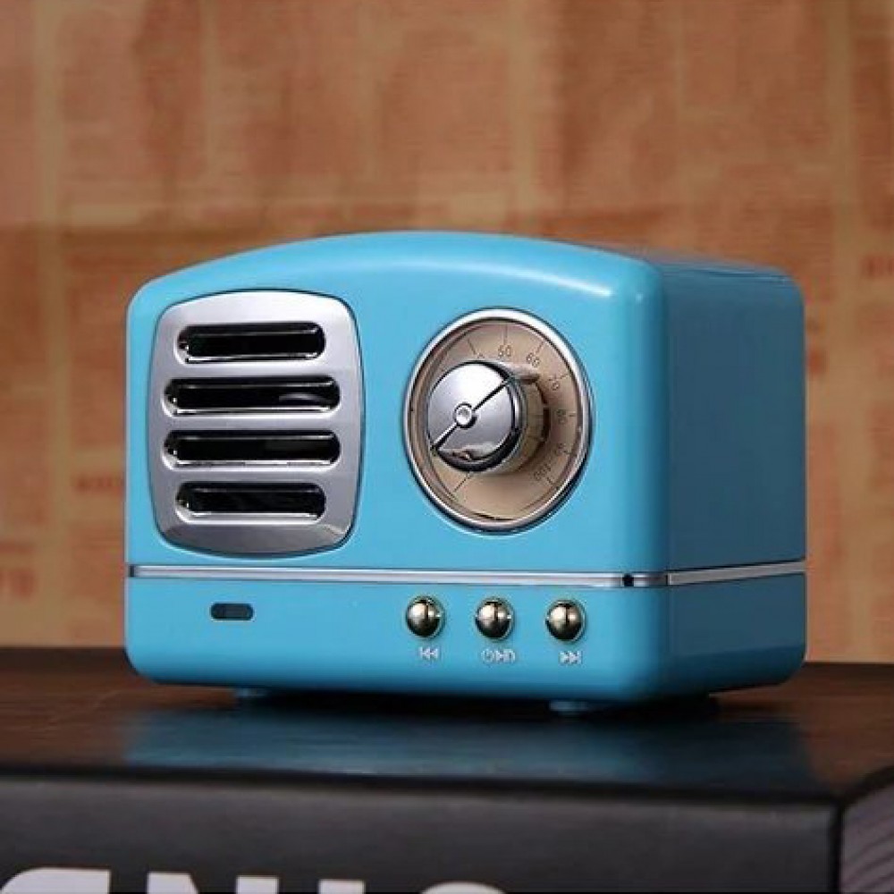 Kabelloser Vintage Bluetooth Lautsprecher Retro 60s Look Radio/AUX/SD - Blau