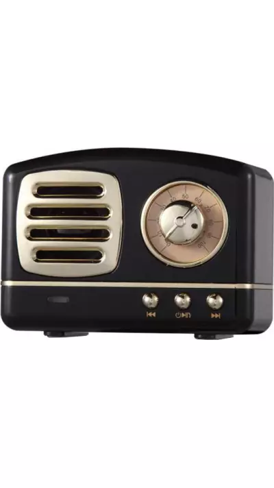Haut-parleur Vintage sans fil Bluetooth Retro 60s Look Radio/AUX/SD - Noir