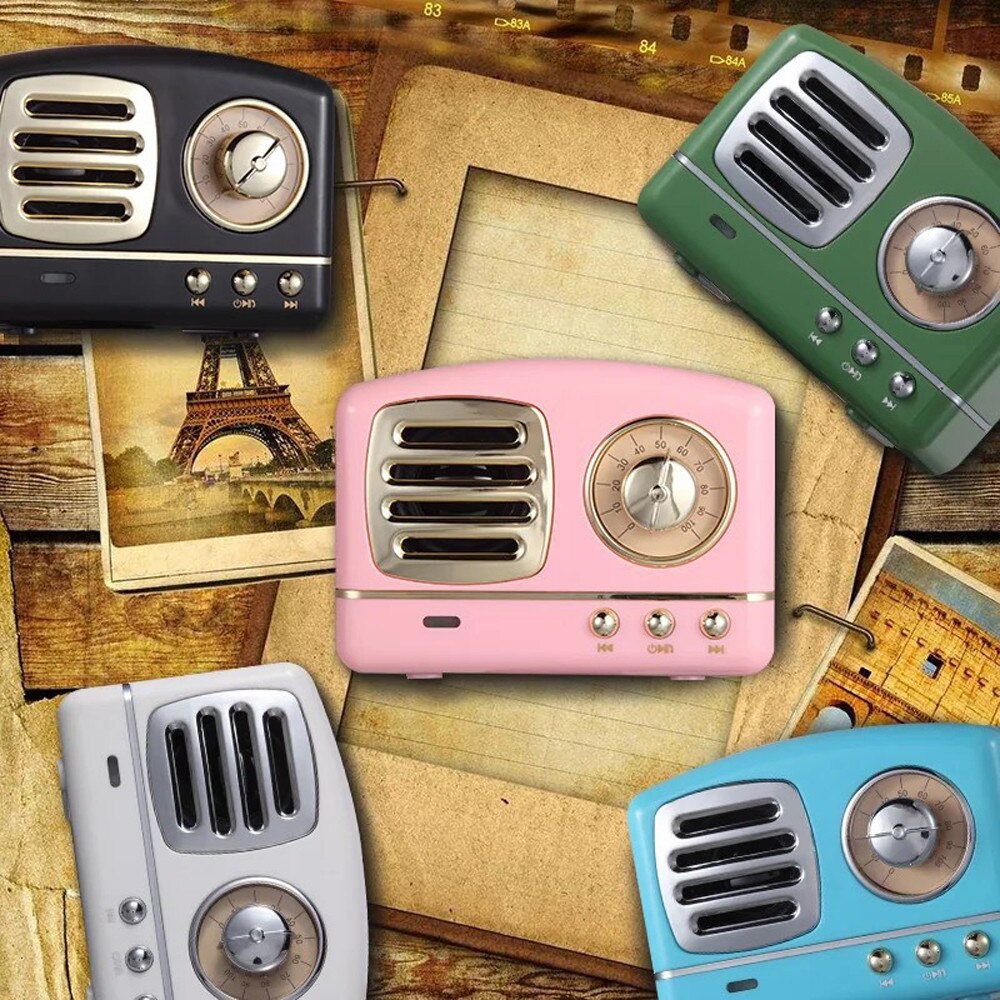 Haut-parleur Vintage sans fil Bluetooth Retro 60s Look Radio/AUX/SD - Rose