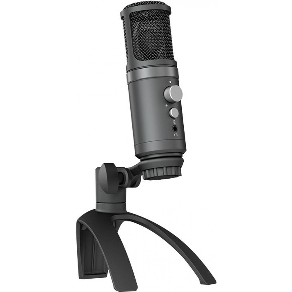 Hi-Rec microphone professionnel aluminium pour studio et podcast incl. pied ajustable et prise AUX - Noir