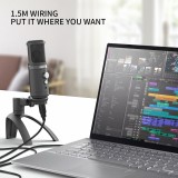 Hi-Rec microphone professionnel aluminium pour studio et podcast incl. pied ajustable et prise AUX - Noir