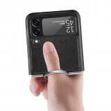 Coque Samsung Galaxy Z Flip3 5G - Fourre en cuir de luxe au look élégant avec anneau de transport - Noir