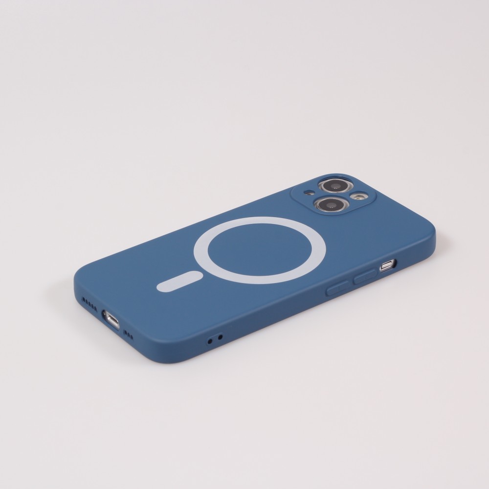 Housse iPhone 13 - Coque en silicone souple avec MagSafe et protection pour caméra - Bleu foncé