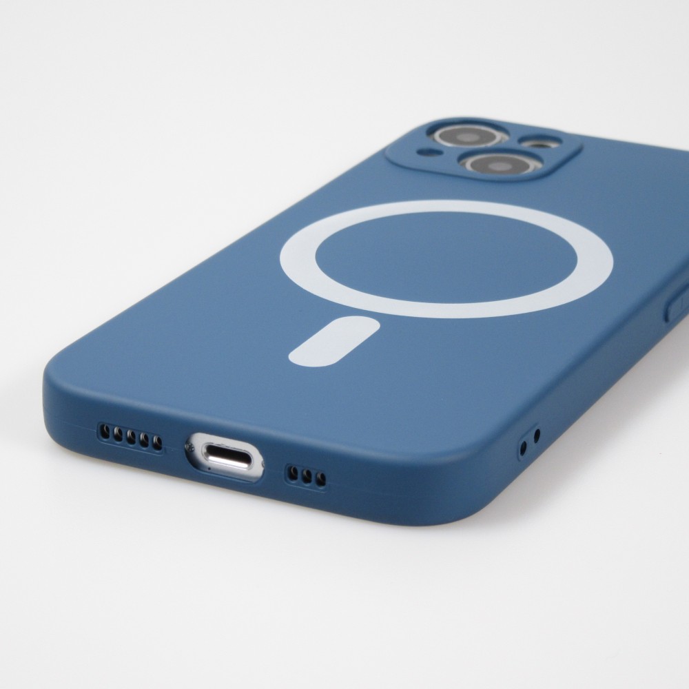 Housse iPhone 13 - Coque en silicone souple avec MagSafe et protection pour caméra - Bleu foncé