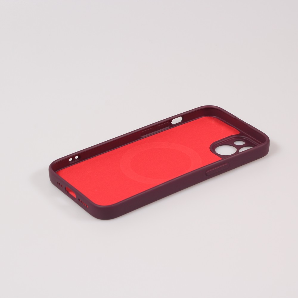 Housse iPhone 13 - Coque en silicone souple avec MagSafe et protection pour caméra - Bordeaux
