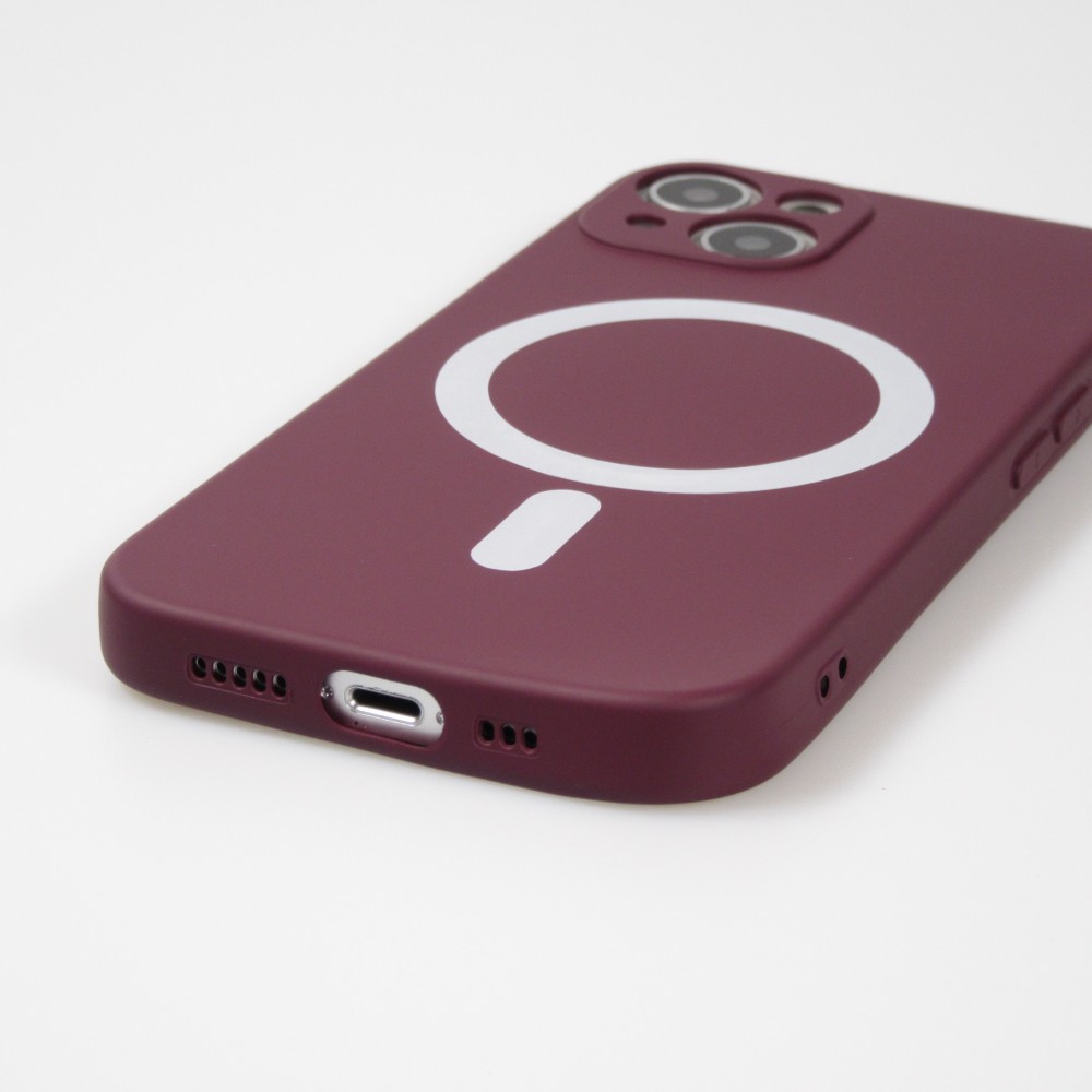 Housse iPhone 13 - Coque en silicone souple avec MagSafe et protection pour caméra - Bordeaux