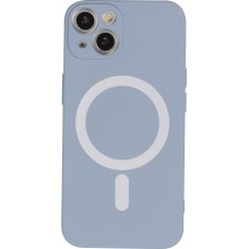 Housse iPhone 13 - Coque en silicone souple avec MagSafe et protection pour caméra - Bleu - Gris