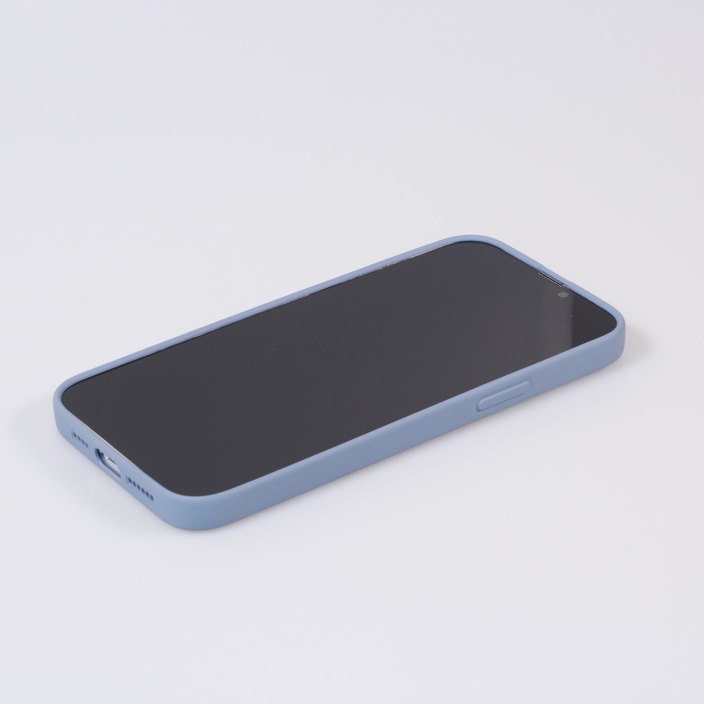 iPhone 13 Case Hülle - Soft-Shell silikon cover mit MagSafe und Kameraschutz - Blau - Grau