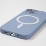 Housse iPhone 13 - Coque en silicone souple avec MagSafe et protection pour caméra - Bleu - Gris