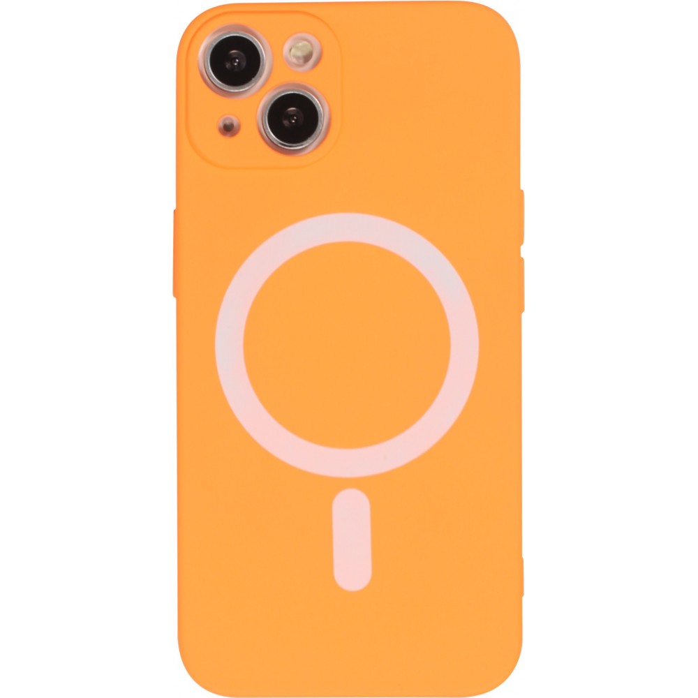 Housse iPhone 13 - Coque en silicone souple avec MagSafe et protection pour caméra - Orange