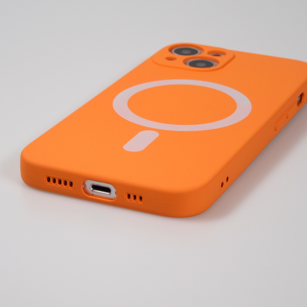 Housse iPhone 13 - Coque en silicone souple avec MagSafe et protection pour caméra - Orange