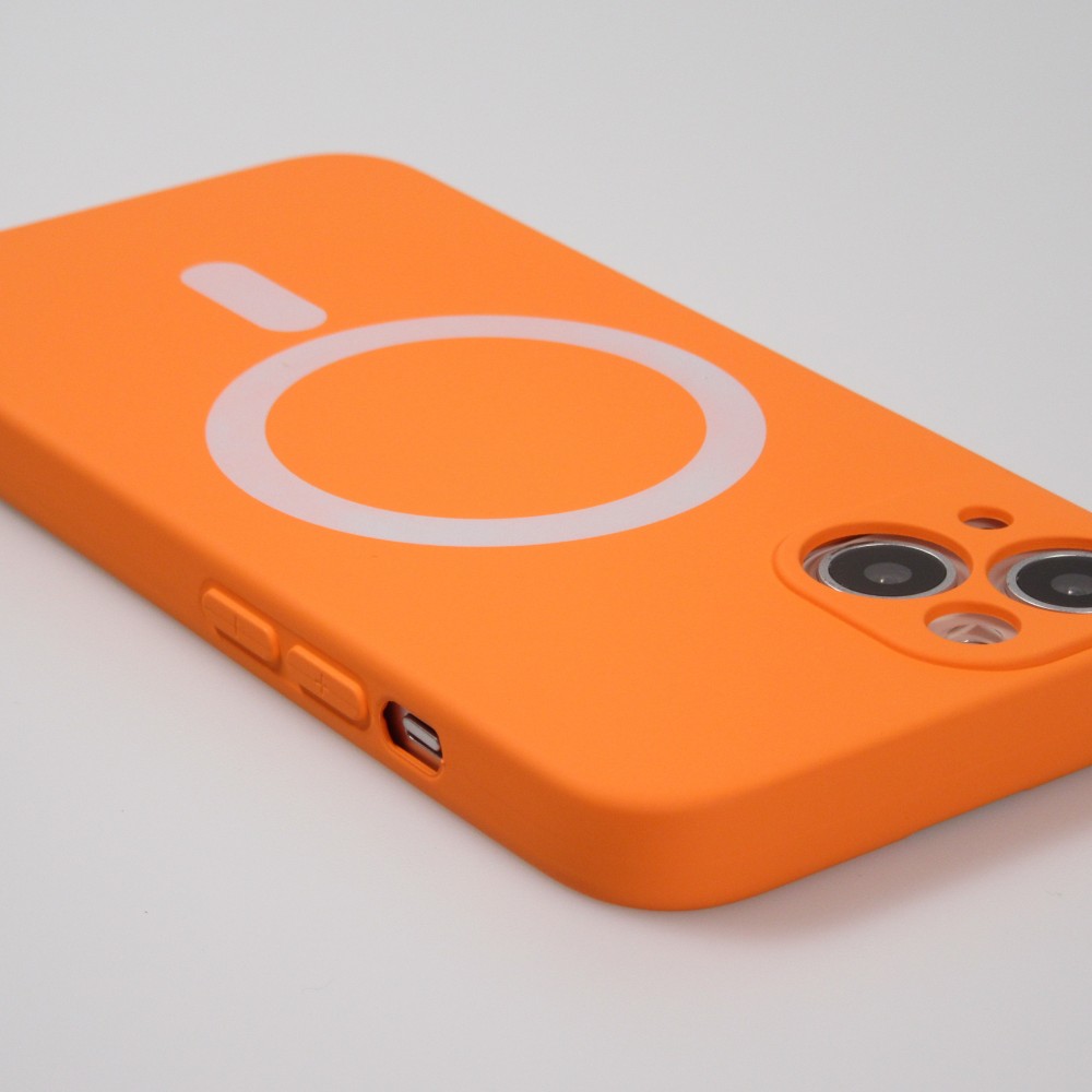 Housse iPhone 13 - Coque en silicone souple avec MagSafe et protection pour caméra - Orange