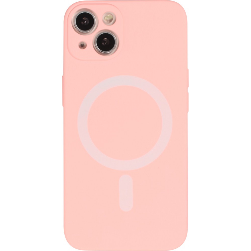 Housse iPhone 13 - Coque en silicone souple avec MagSafe et protection pour caméra - Rose