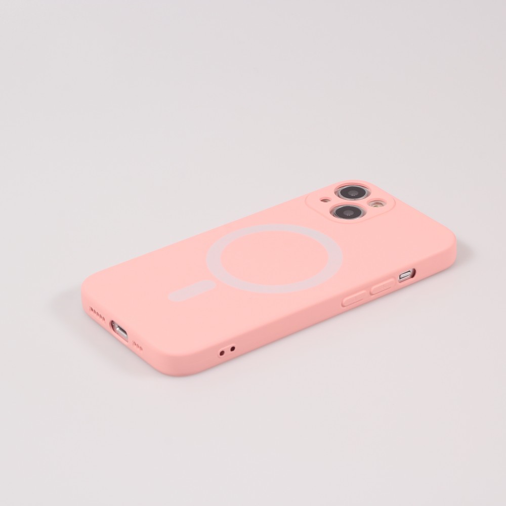 Housse iPhone 13 - Coque en silicone souple avec MagSafe et protection pour caméra - Rose