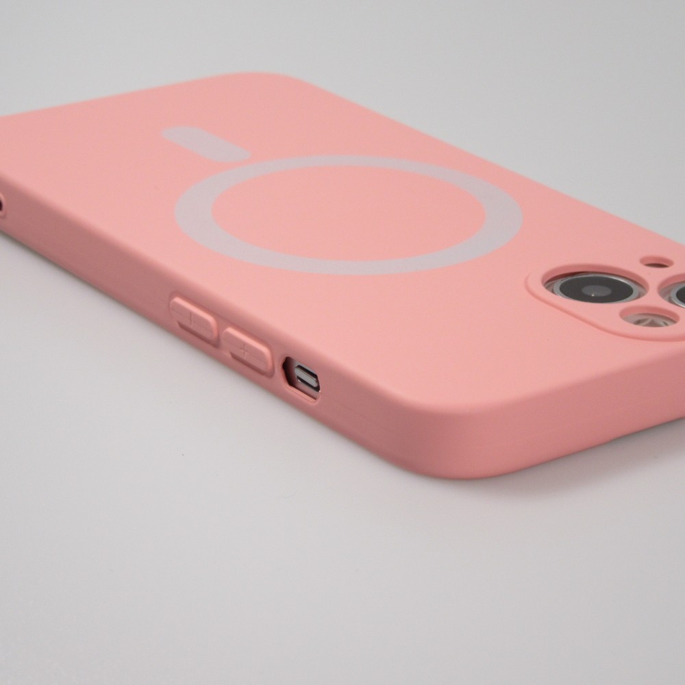 Housse iPhone 13 - Coque en silicone souple avec MagSafe et protection pour caméra - Rose