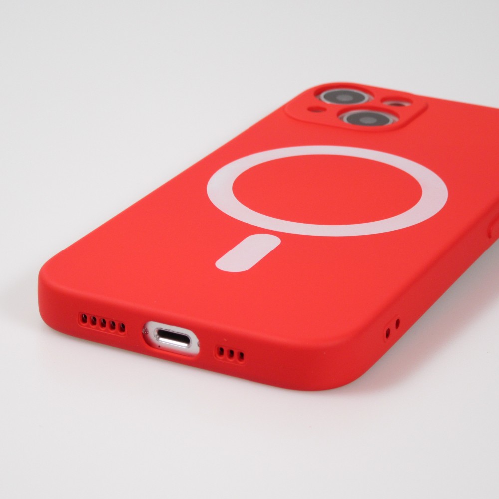 Housse iPhone 13 - Coque en silicone souple avec MagSafe et protection pour caméra - Rouge