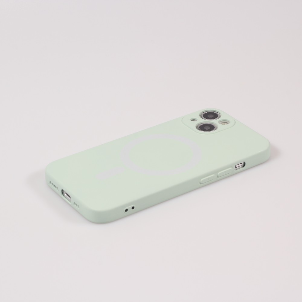 Housse iPhone 13 - Coque en silicone souple avec MagSafe et protection pour caméra - Vert clair