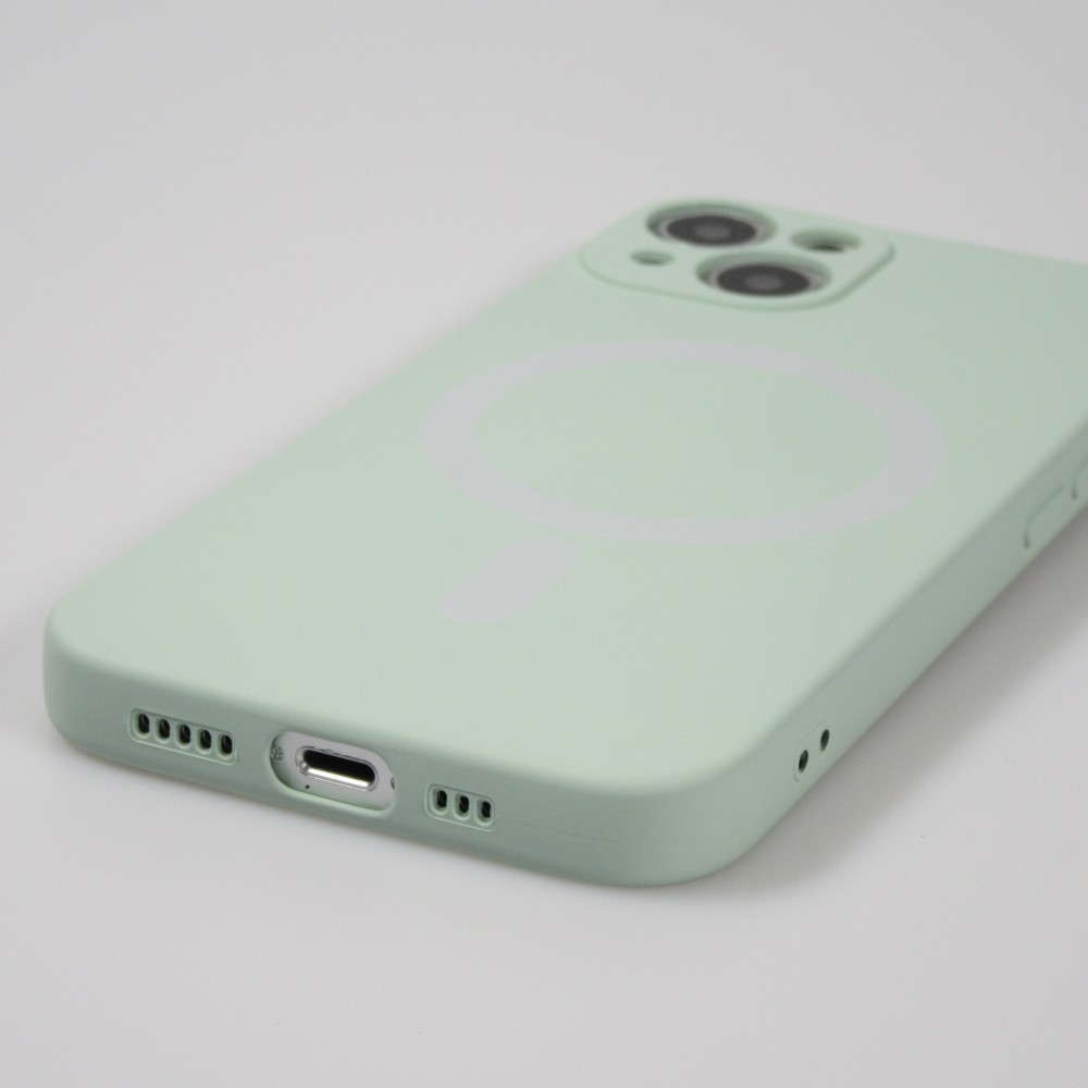 Housse iPhone 13 - Coque en silicone souple avec MagSafe et protection pour caméra - Vert clair