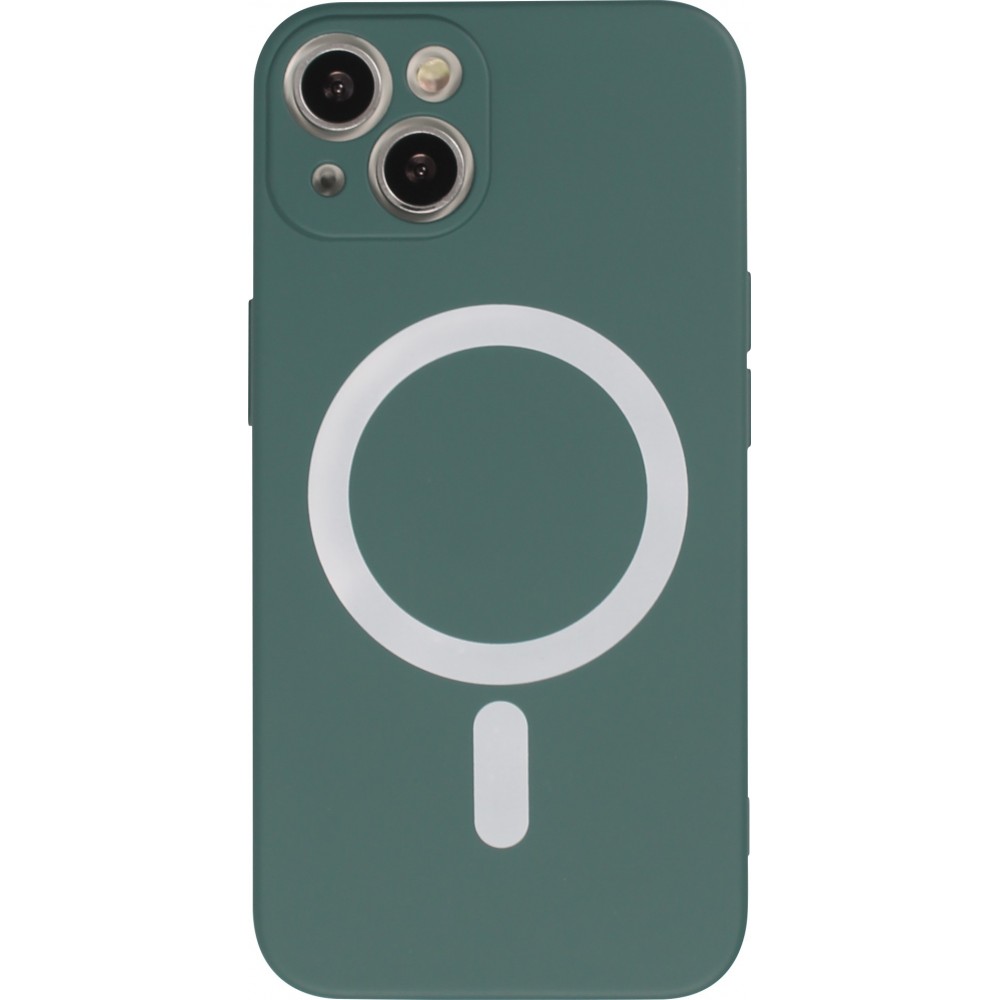 Housse iPhone 13 - Coque en silicone souple avec MagSafe et protection pour caméra - Vert foncé
